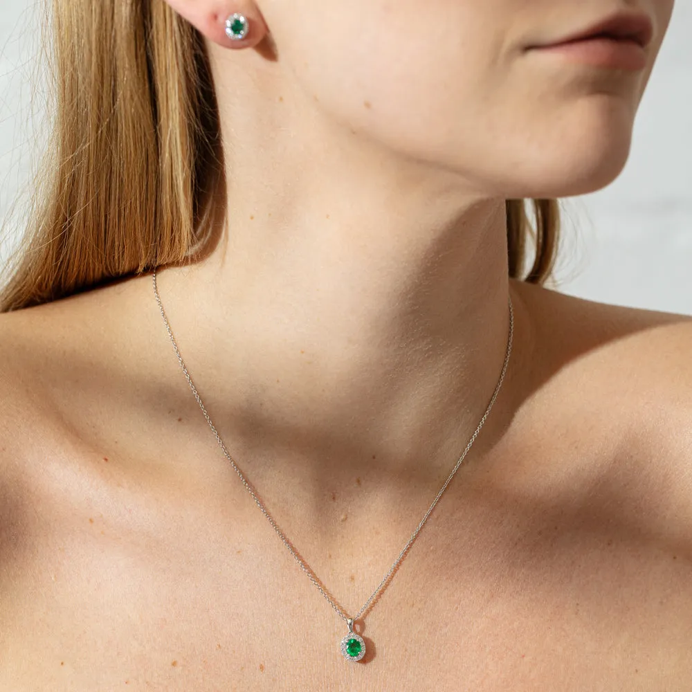 18ct White Gold .57ct Emerald & Diamond Pendant