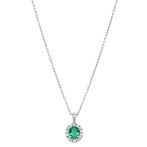 18ct White Gold .57ct Emerald & Diamond Pendant