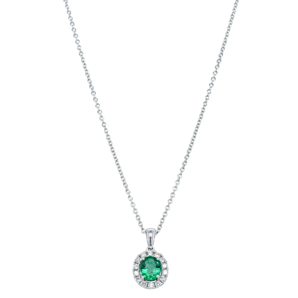 18ct White Gold .57ct Emerald & Diamond Pendant