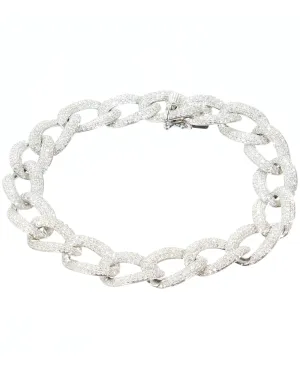 18k White Gold Diamonds Cuban Link Chain Bracelet