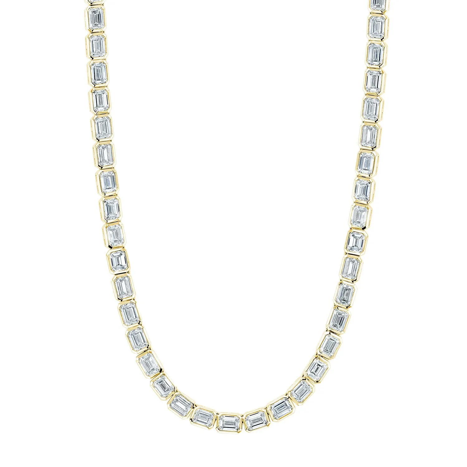 18K Yellow Gold 16" East West Emerald-Cut Diamond Bezel-Set Tennis Necklace, 10ct G-H, VS