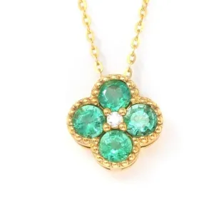 18k Yellow Gold Emerald Clover With 1/5 CTW Diamonds Pendant Necklace