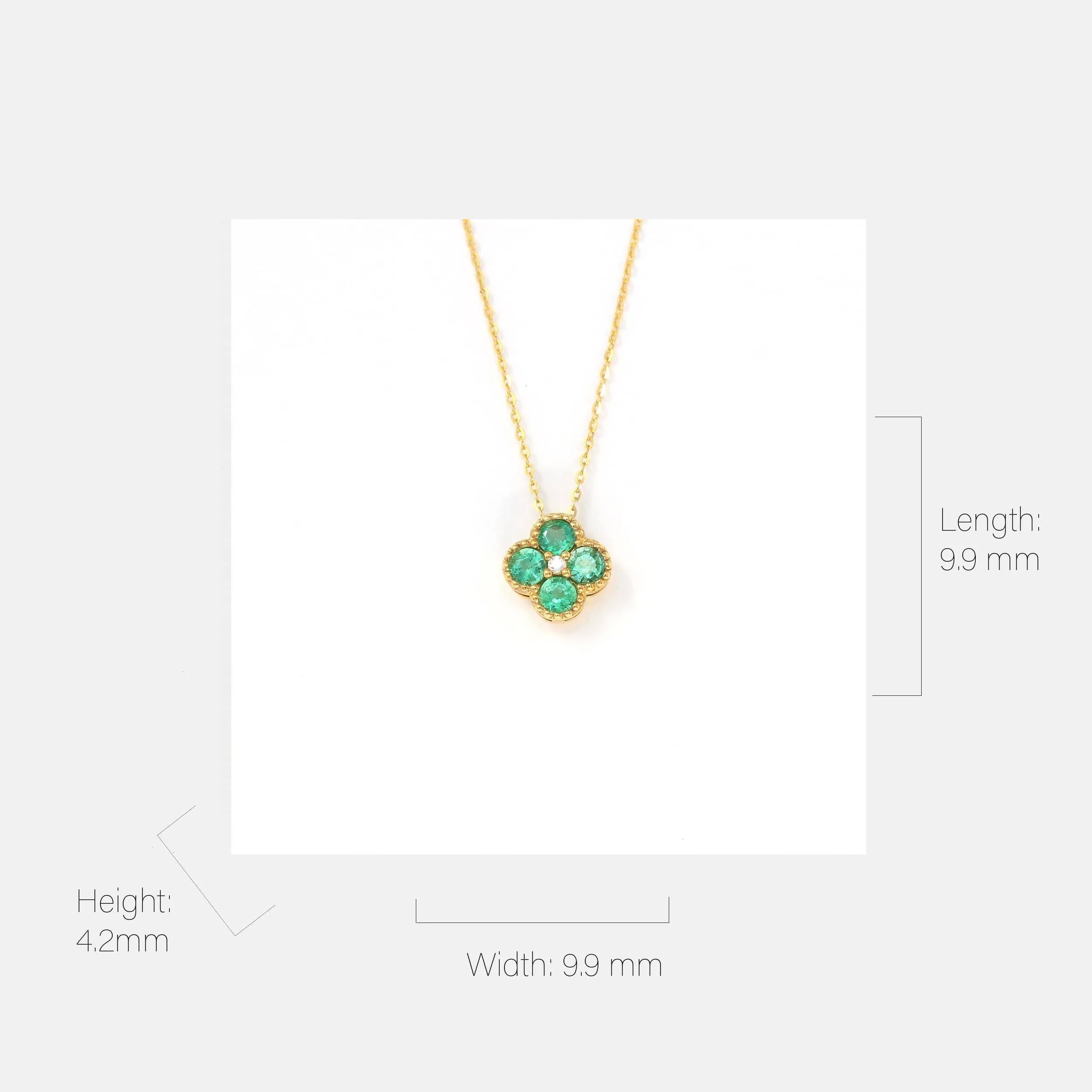 18k Yellow Gold Emerald Clover With 1/5 CTW Diamonds Pendant Necklace