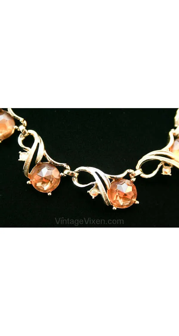 1950s Amber Rhinestone Necklace - Light Brown 1950s Elegant Jewelry - Sarah Coventry - Mid Century - Aurora Borealis - Beautiful - 38407