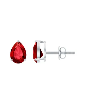 2 CT Created Ruby Pear Cut Solitaire Earrings for Women