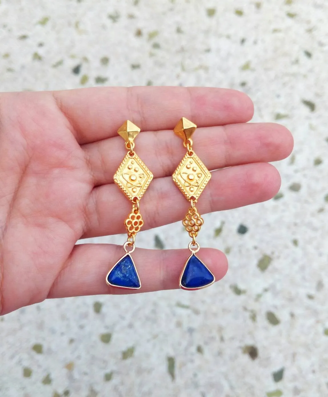 22k Gold Plated Lapis Earrings, Byzantine Jewelry For Her