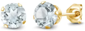 24k Yellow Gold Plated 2 Cttw Aquamarine Round Stud Earrings