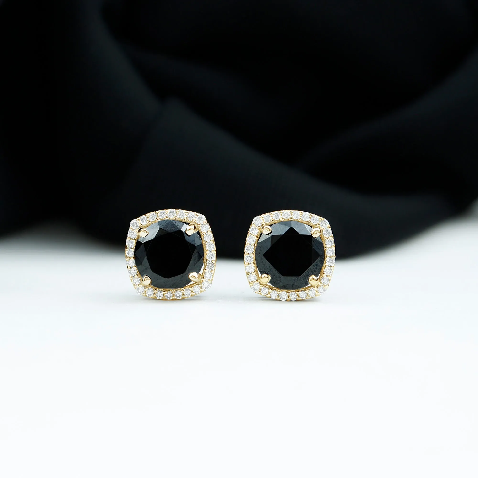 2.50 CT Vintage Black Onyx Stud Earrings with Diamond Halo
