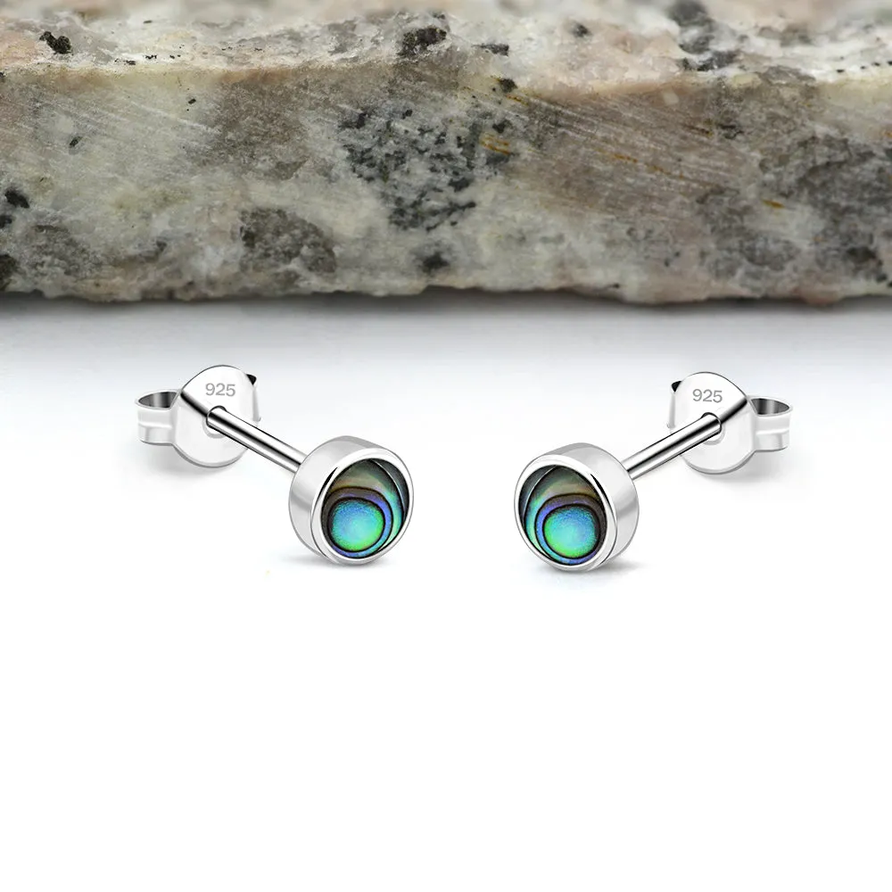 5mm | Round Abalone Sterling Silver Stud Earrings
