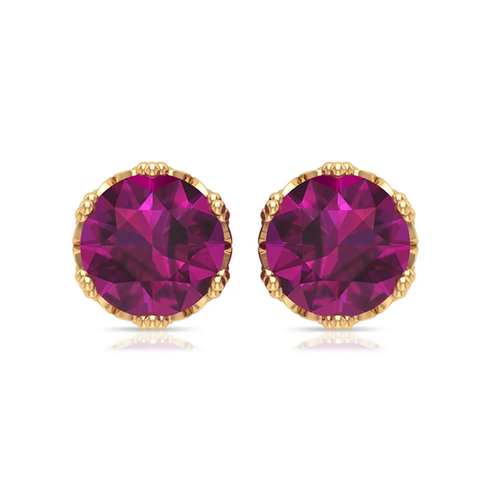 6 MM Rhodolite Solitaire Crown Stud Earrings