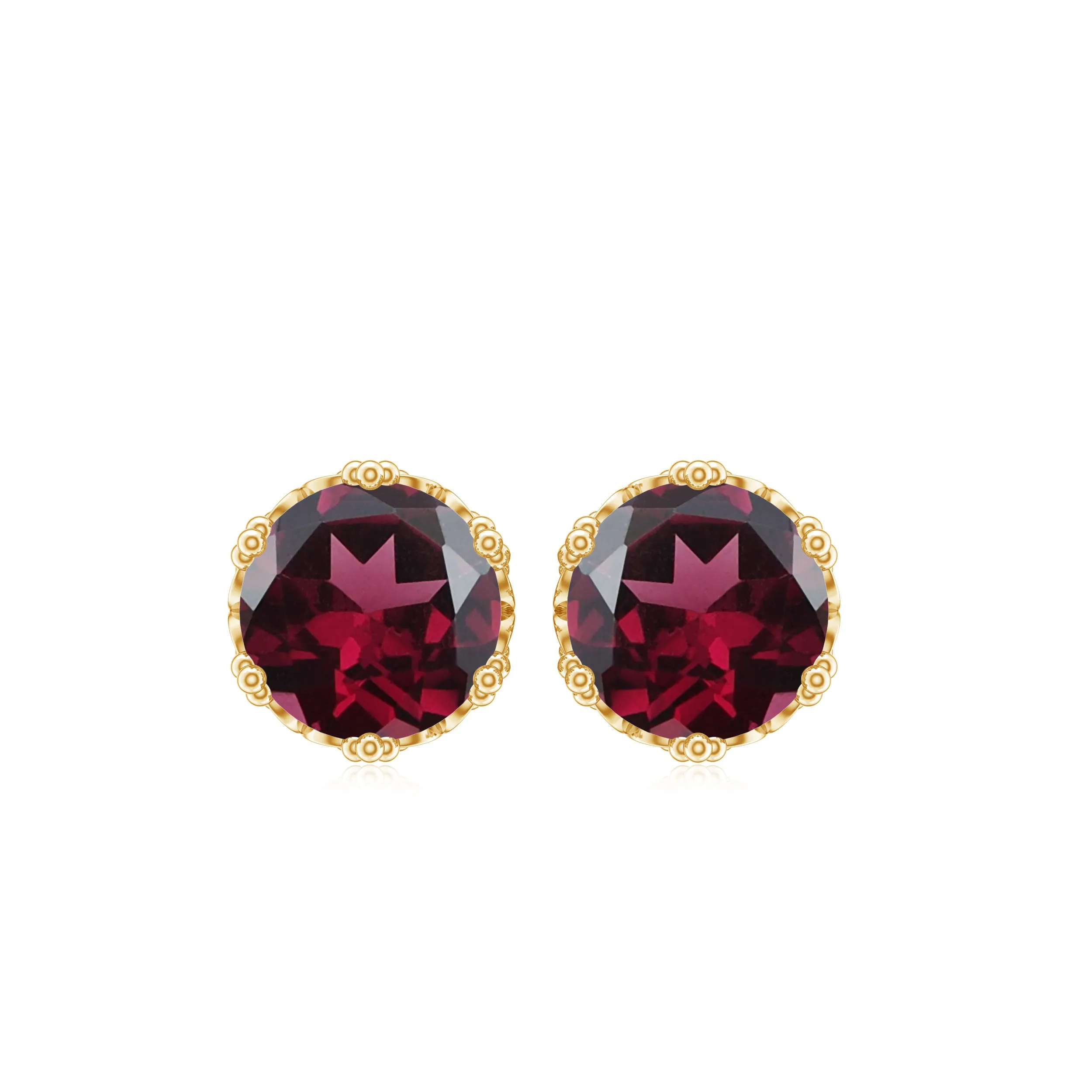 6 MM Rhodolite Solitaire Crown Stud Earrings