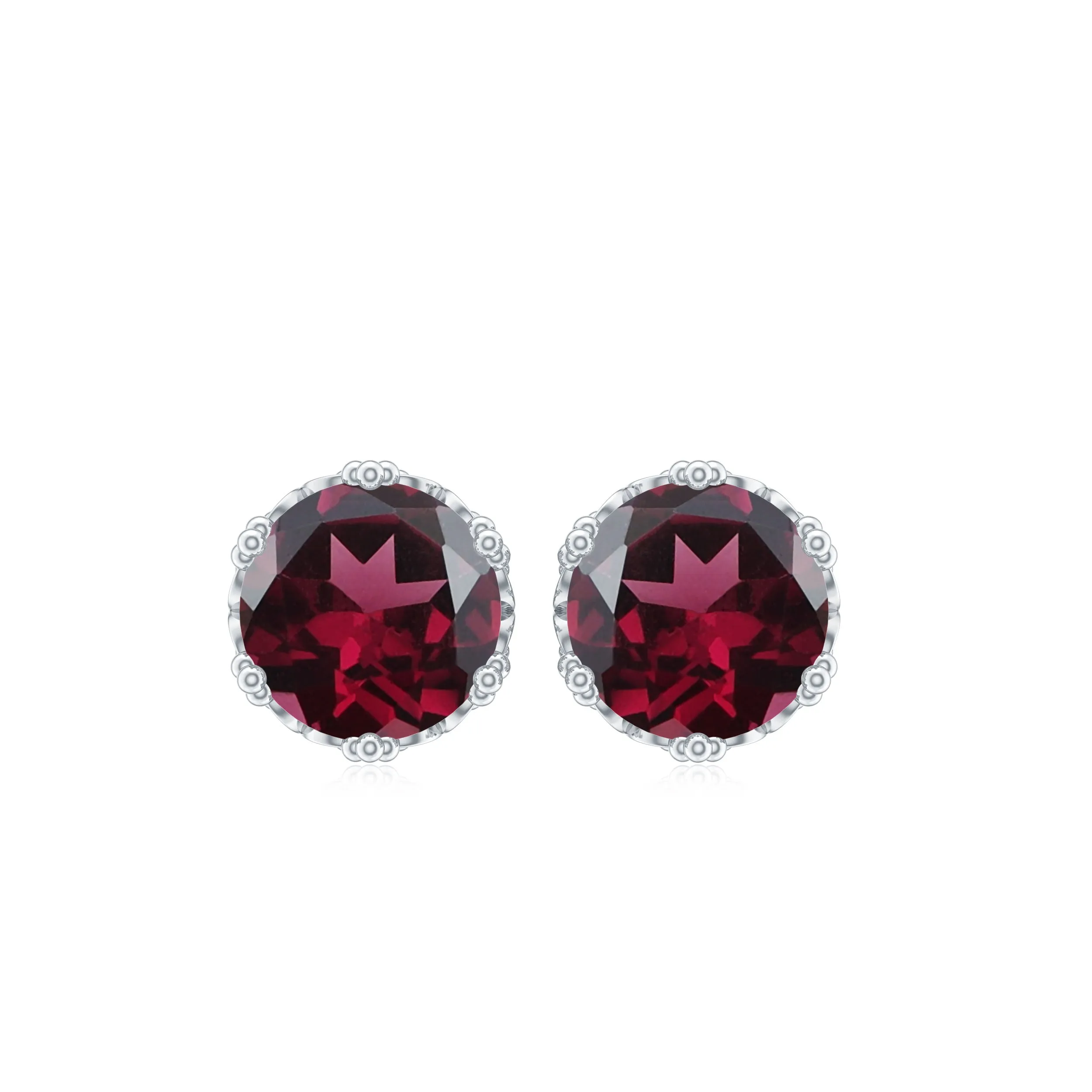 6 MM Rhodolite Solitaire Crown Stud Earrings