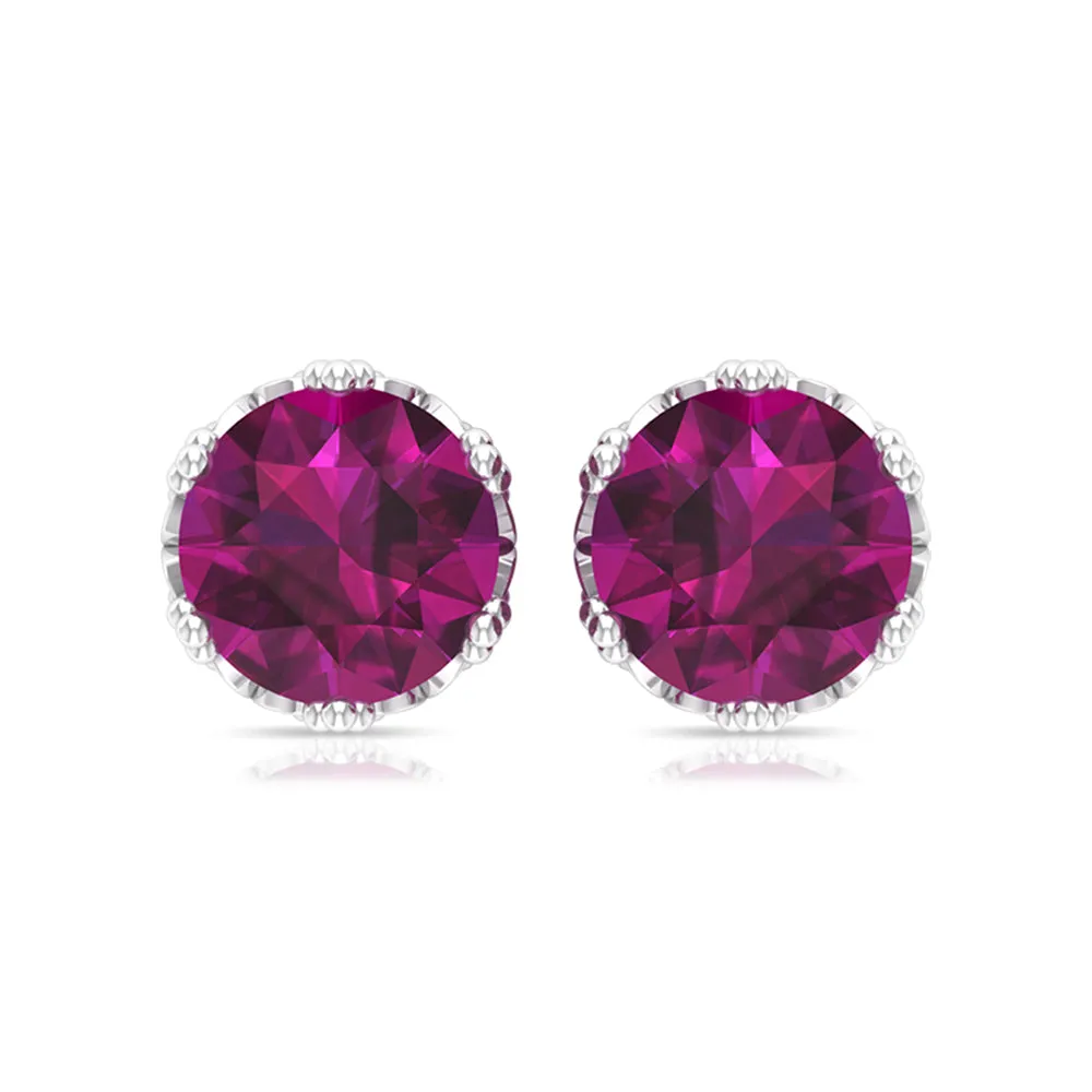 6 MM Rhodolite Solitaire Crown Stud Earrings