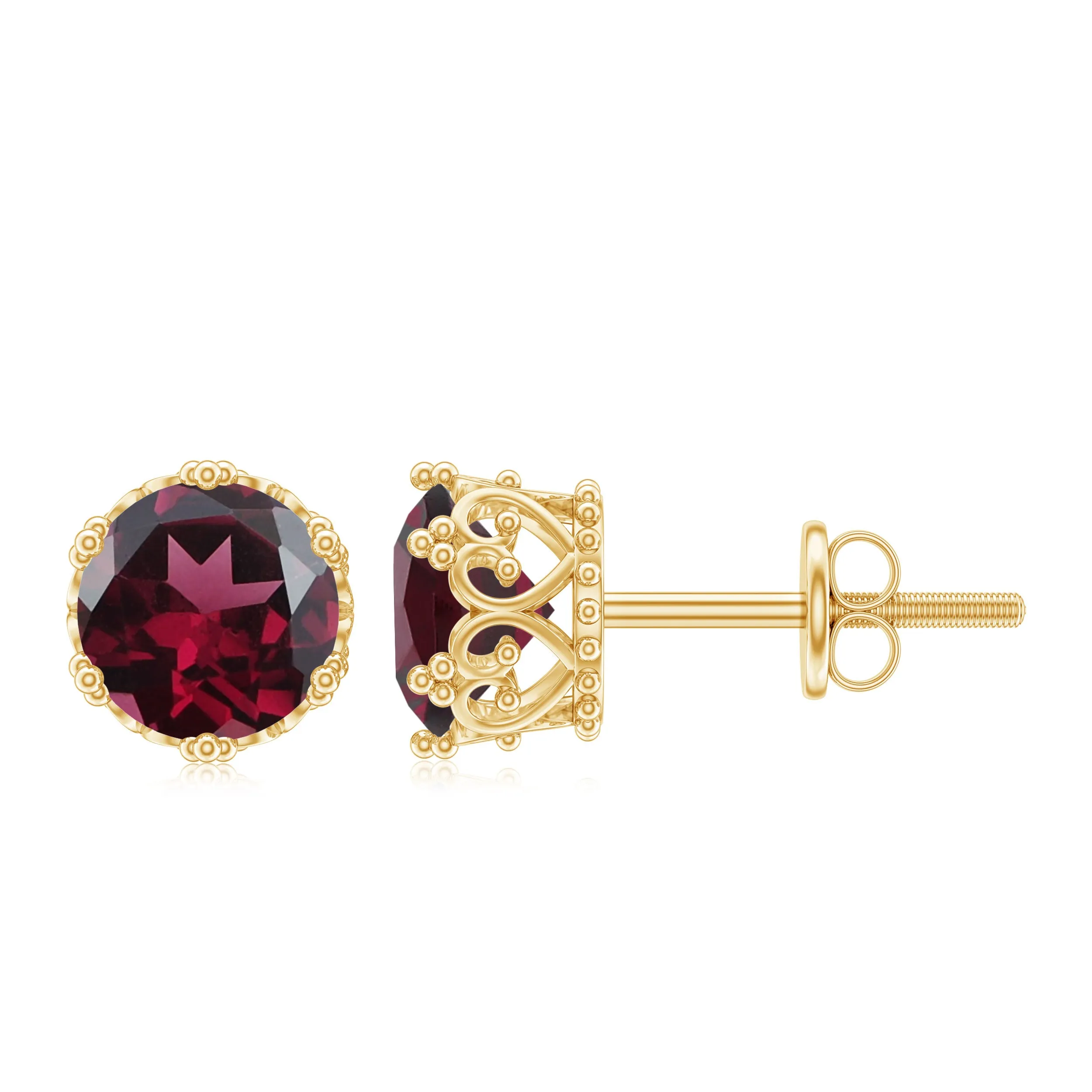 6 MM Rhodolite Solitaire Crown Stud Earrings