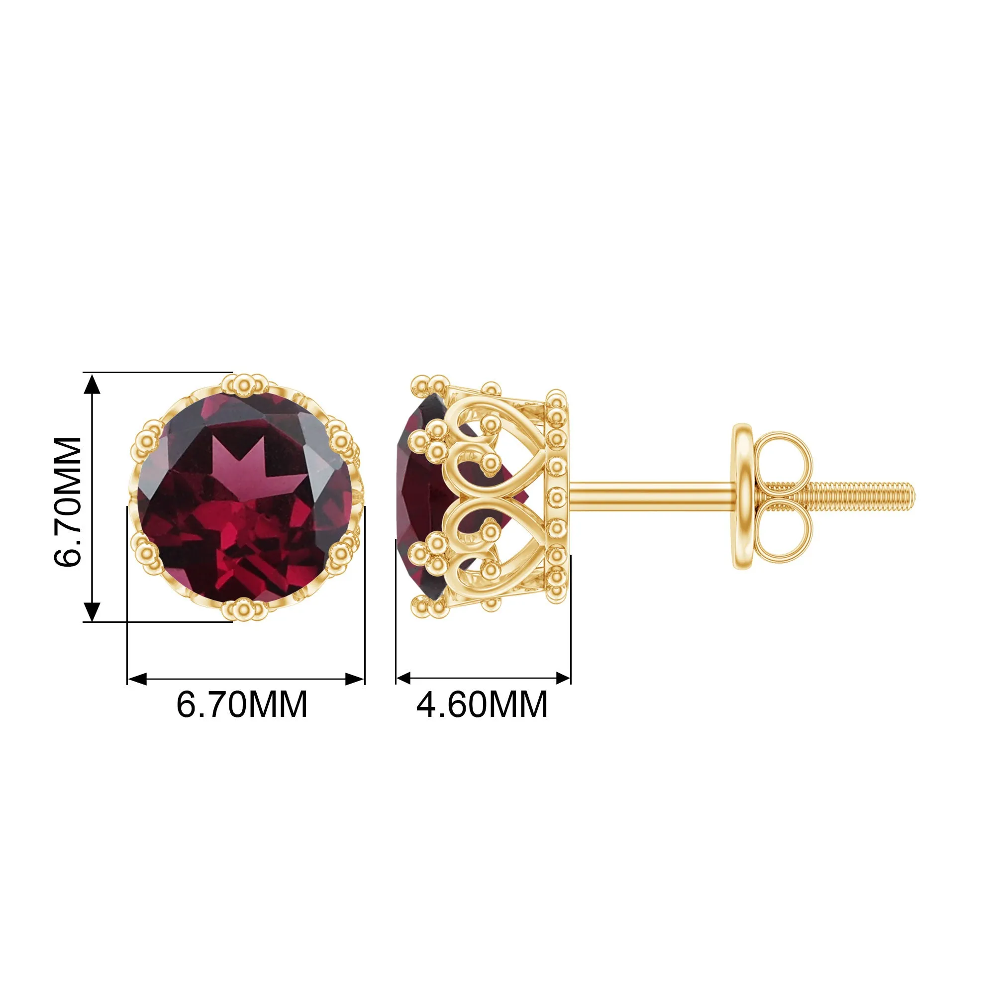 6 MM Rhodolite Solitaire Crown Stud Earrings