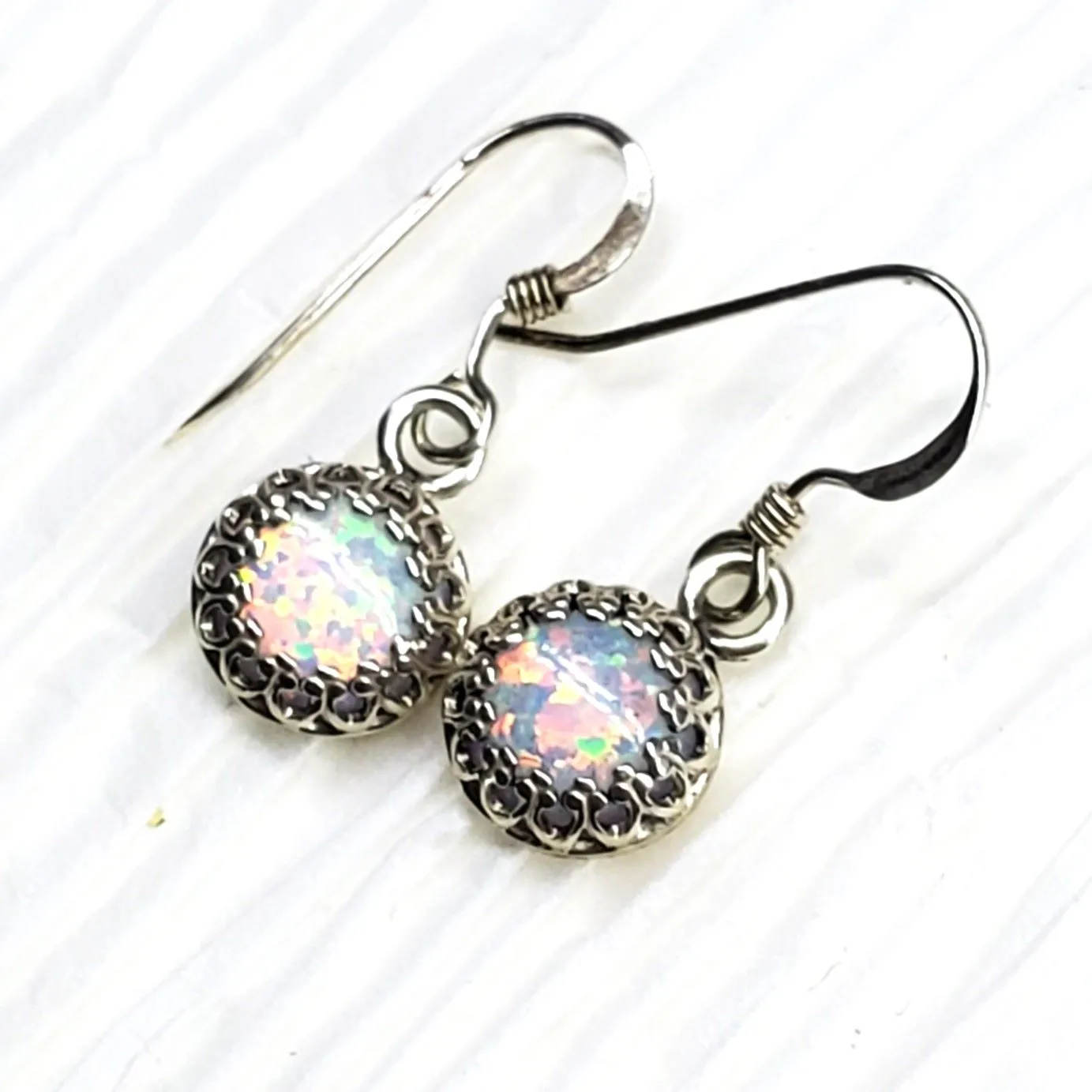 6mm Round 925 Silver Filigree Gemstone Dangle Earrings