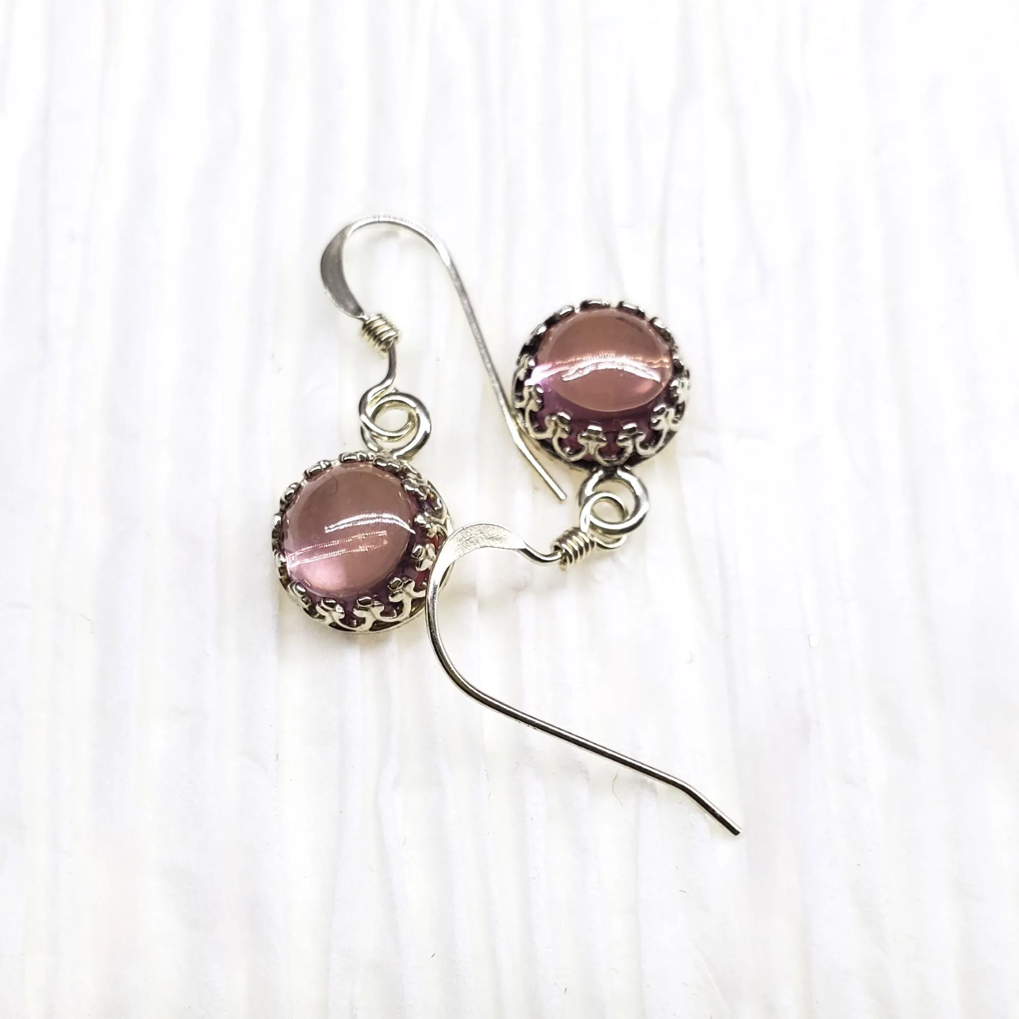 6mm Round 925 Silver Filigree Gemstone Dangle Earrings