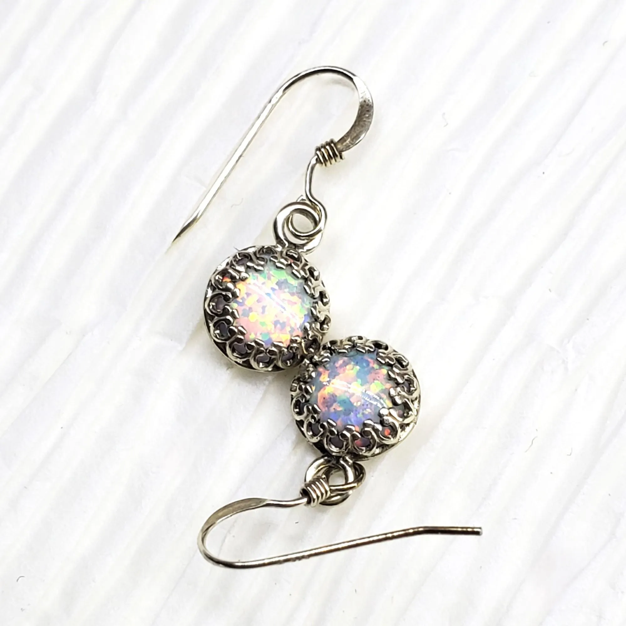 6mm Round 925 Silver Filigree Gemstone Dangle Earrings