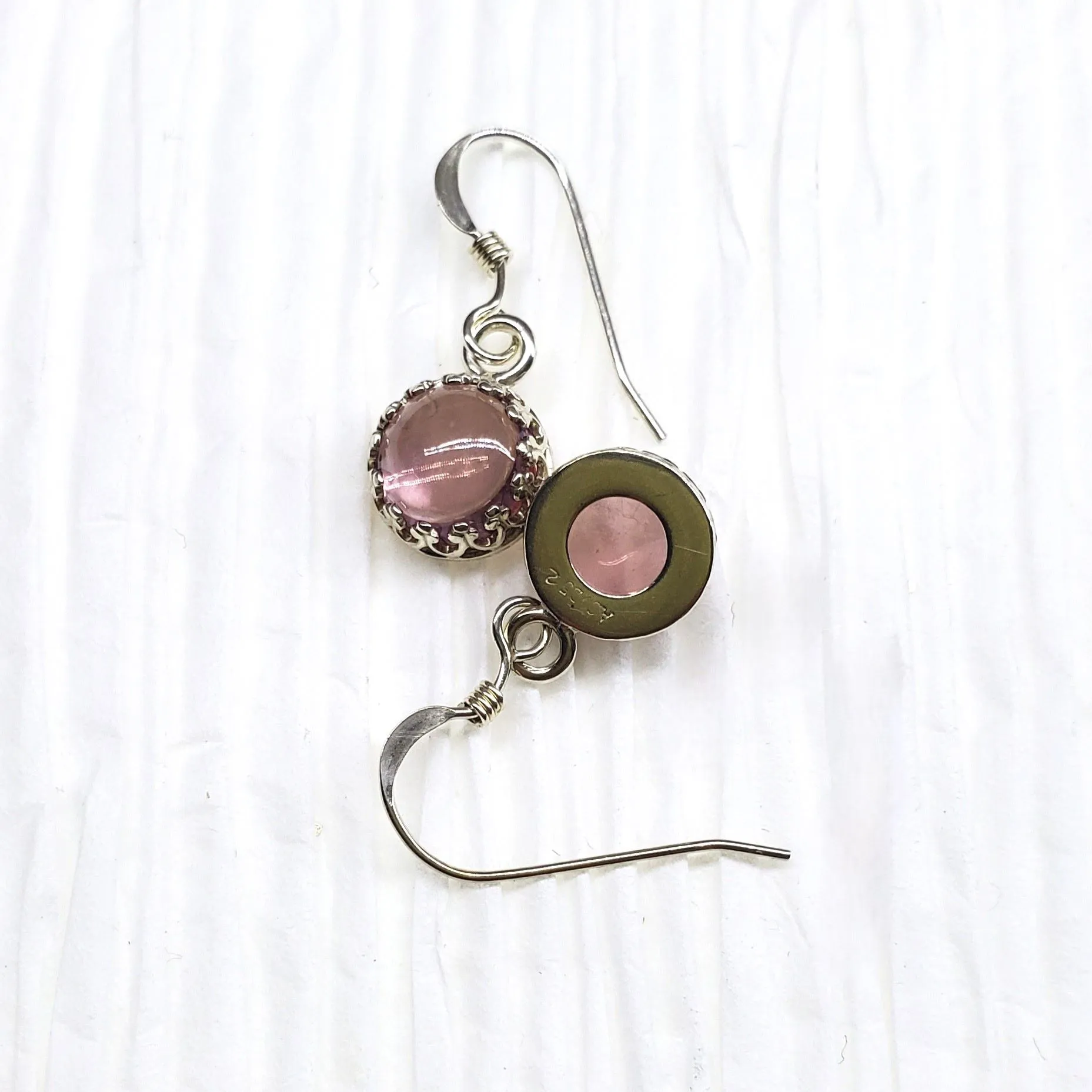6mm Round 925 Silver Filigree Gemstone Dangle Earrings
