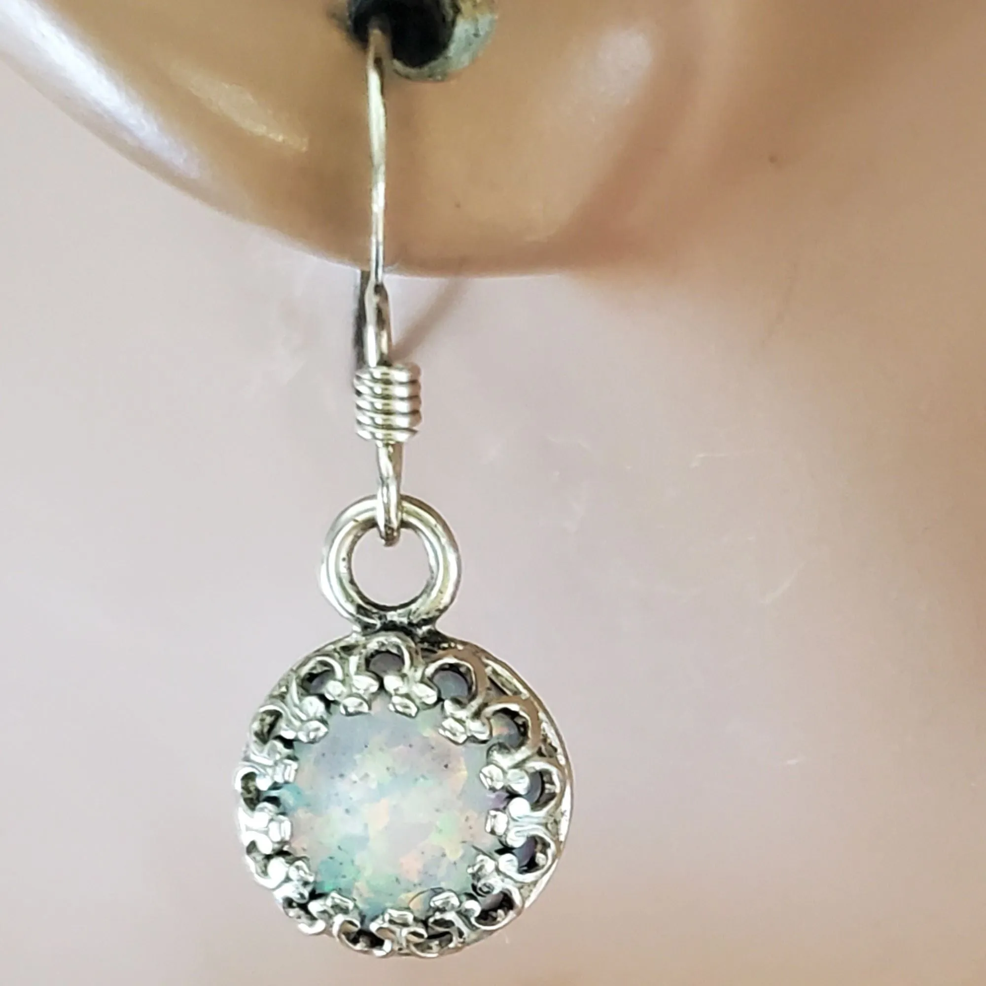 6mm Round 925 Silver Filigree Gemstone Dangle Earrings