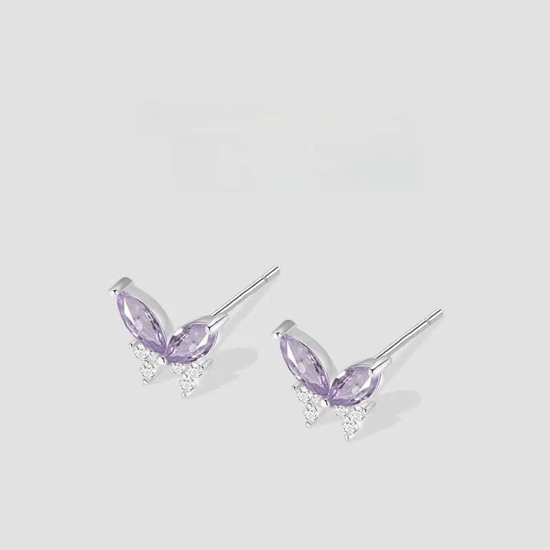 925 Silver Purple Zirconia Butterfly Earrings