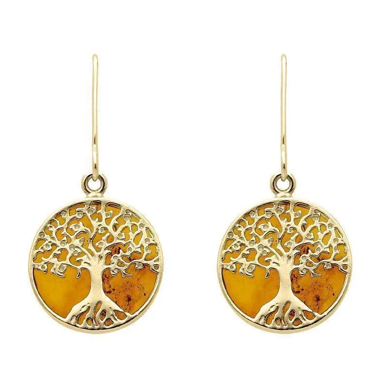 9ct Yellow Gold Amber Small Round Tree of Life Two Piece Set