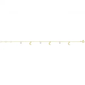 9ct Yellow Gold Celestial Chain Bracelet with Zirconia Star & Moon