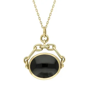 9ct Yellow Gold Whitby Jet Amber Double Sided Swivel Fob Necklace