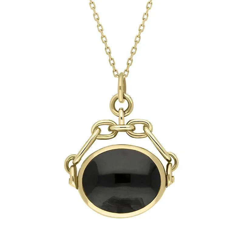 9ct Yellow Gold Whitby Jet Amber Double Sided Swivel Fob Necklace