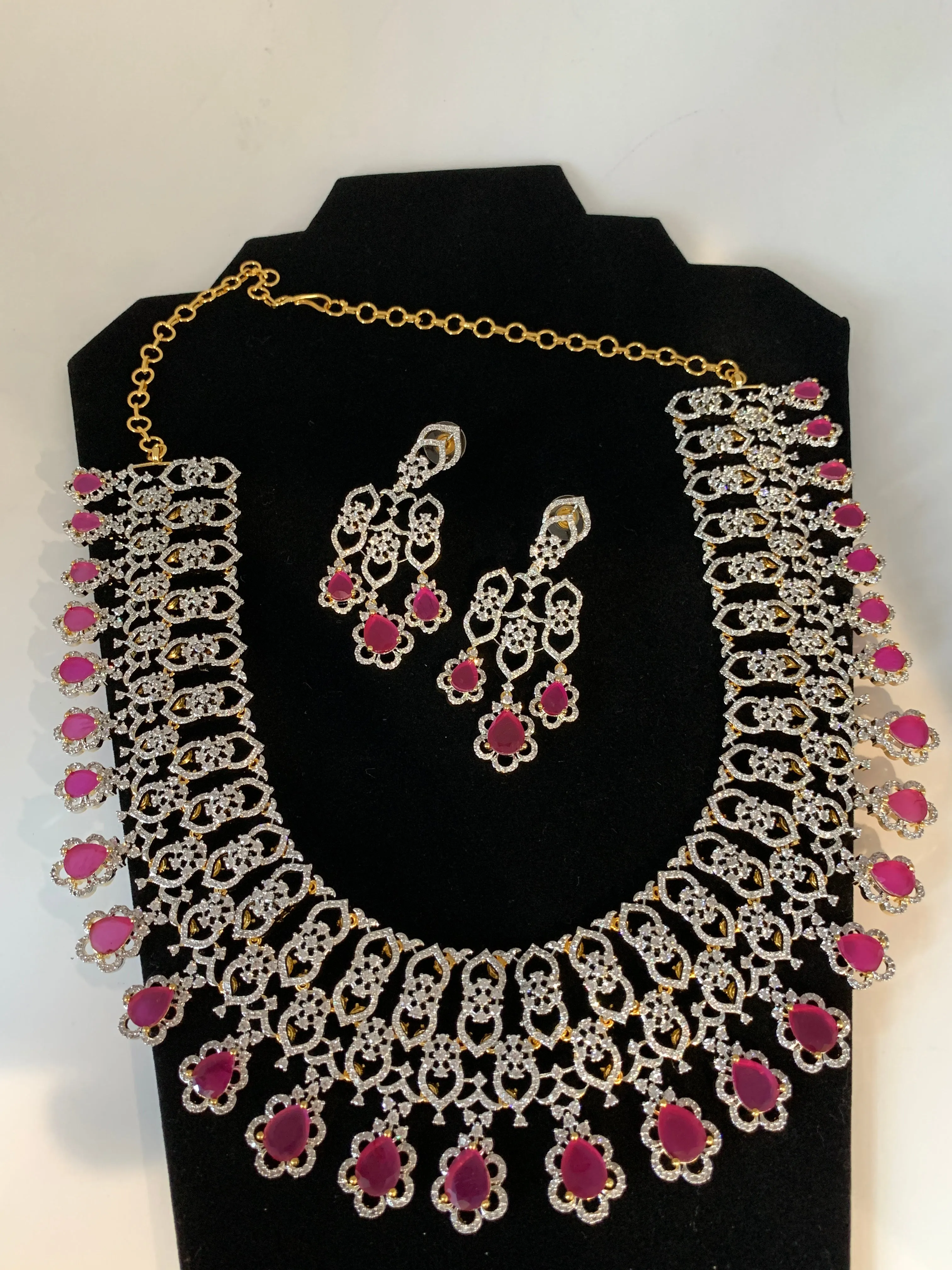 AD Ruby Red Stone Broad Design U Shape Medium Short Necklace