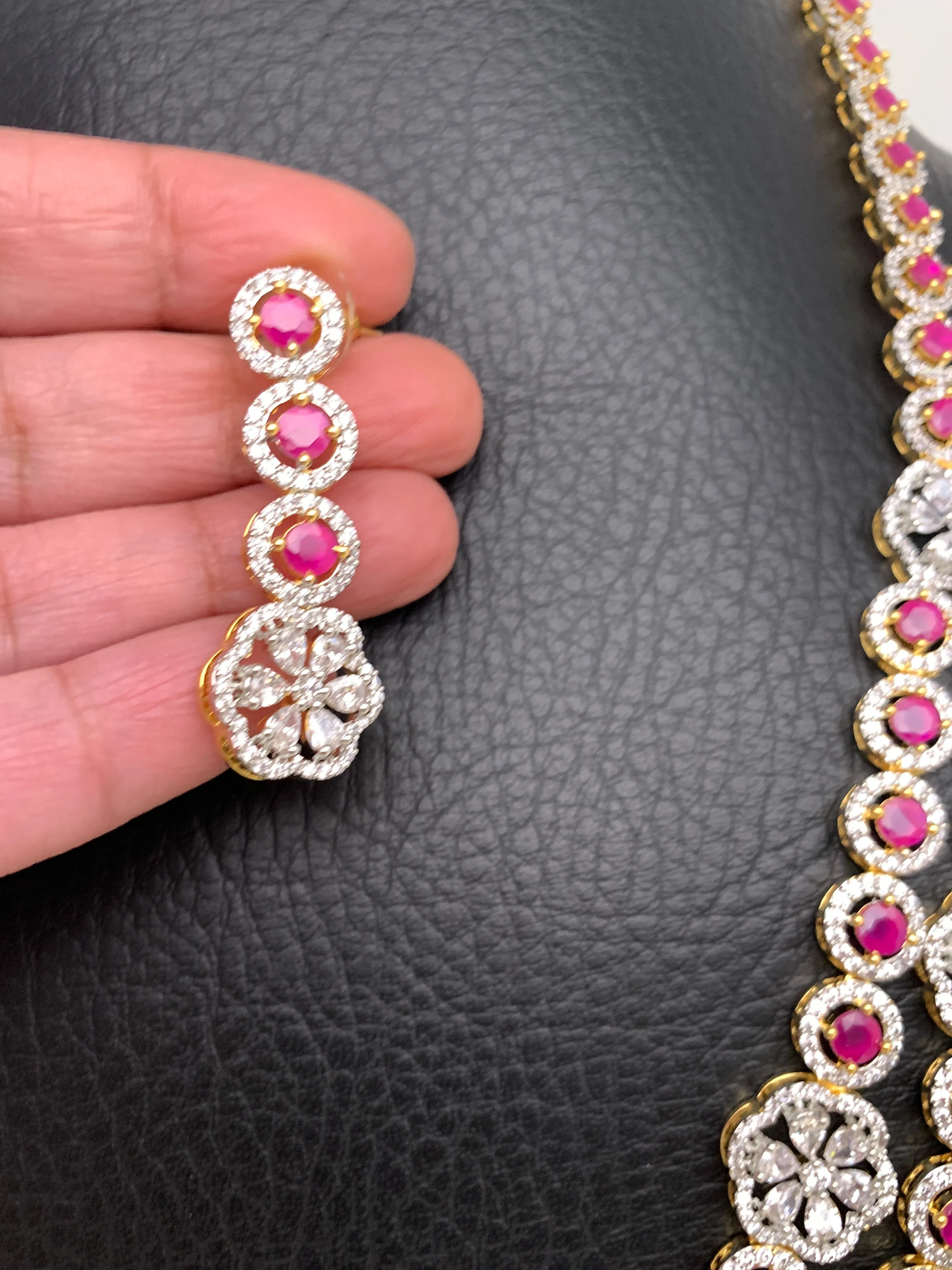 AD Ruby Red Stone Double Layer Long Necklace