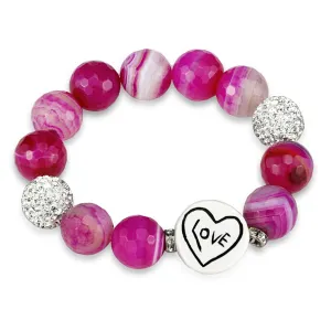Alamode Antique Silver Brass Bracelet with Synthetic Onyx in Fuchsia