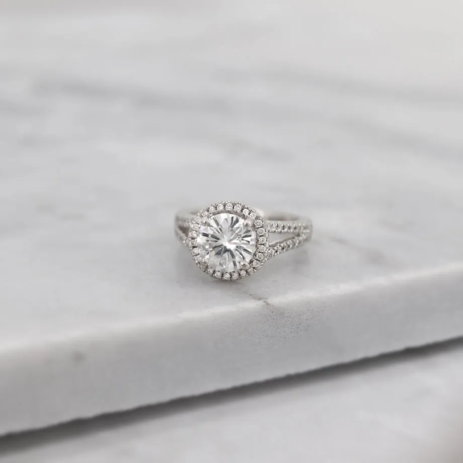 AMELIA - Ready to Ship 1.50ct Round Moissanite & Diamond 950 Platinum Halo