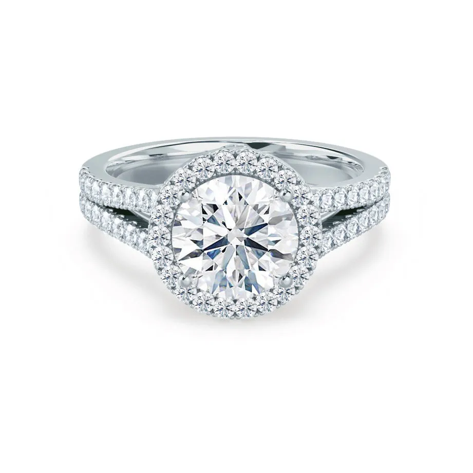 AMELIA - Ready to Ship 1.50ct Round Moissanite & Diamond 950 Platinum Halo
