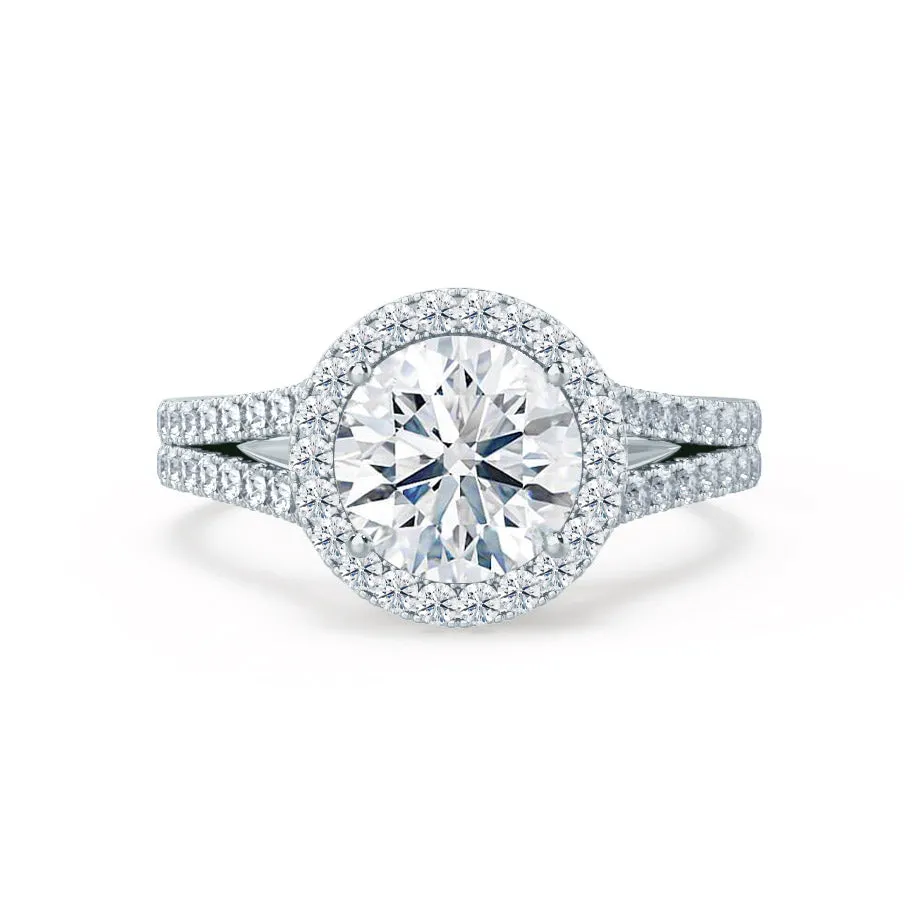 AMELIA - Ready to Ship 1.50ct Round Moissanite & Diamond 950 Platinum Halo