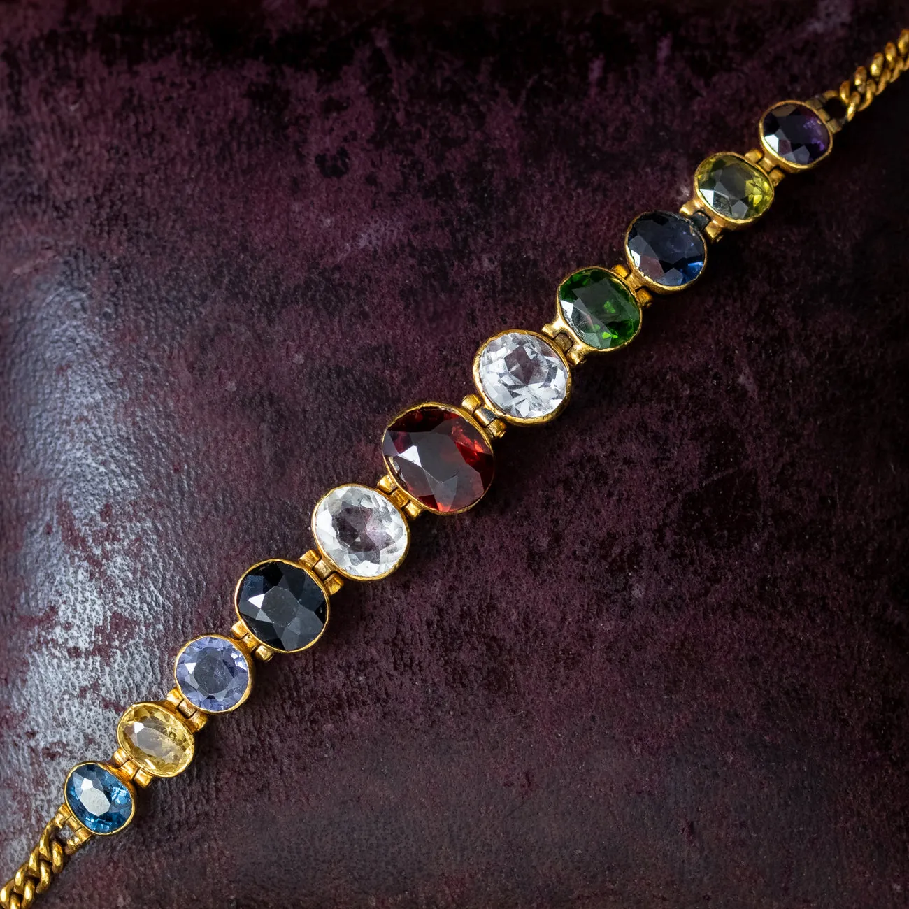Antique Victorian Harlequin Gemstone Bracelet 18ct Gold