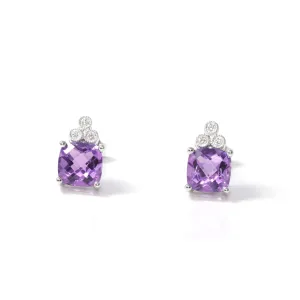 Baikalla™ 14k White Gold Natural Amethyst Earrings W/ Diamonds