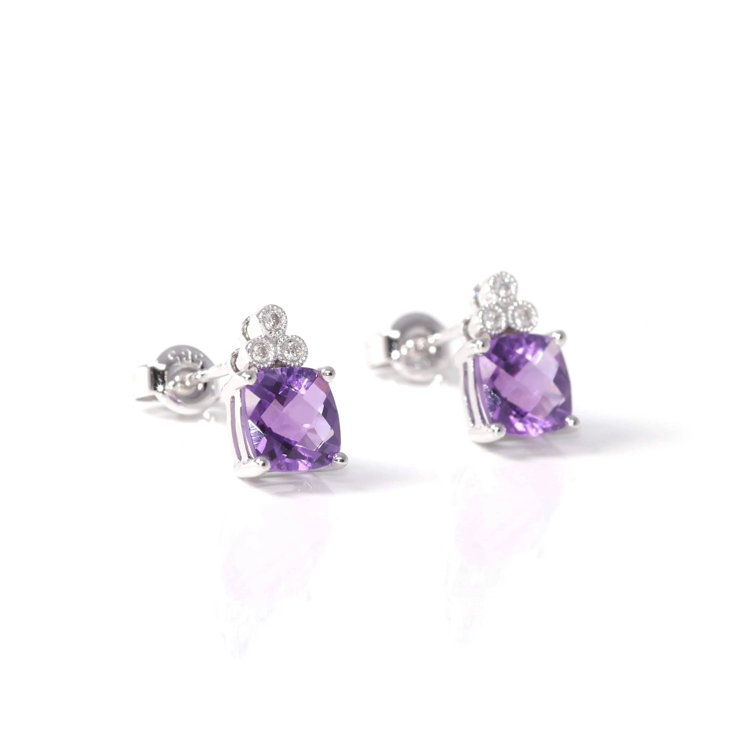 Baikalla™ 14k White Gold Natural Amethyst Earrings W/ Diamonds