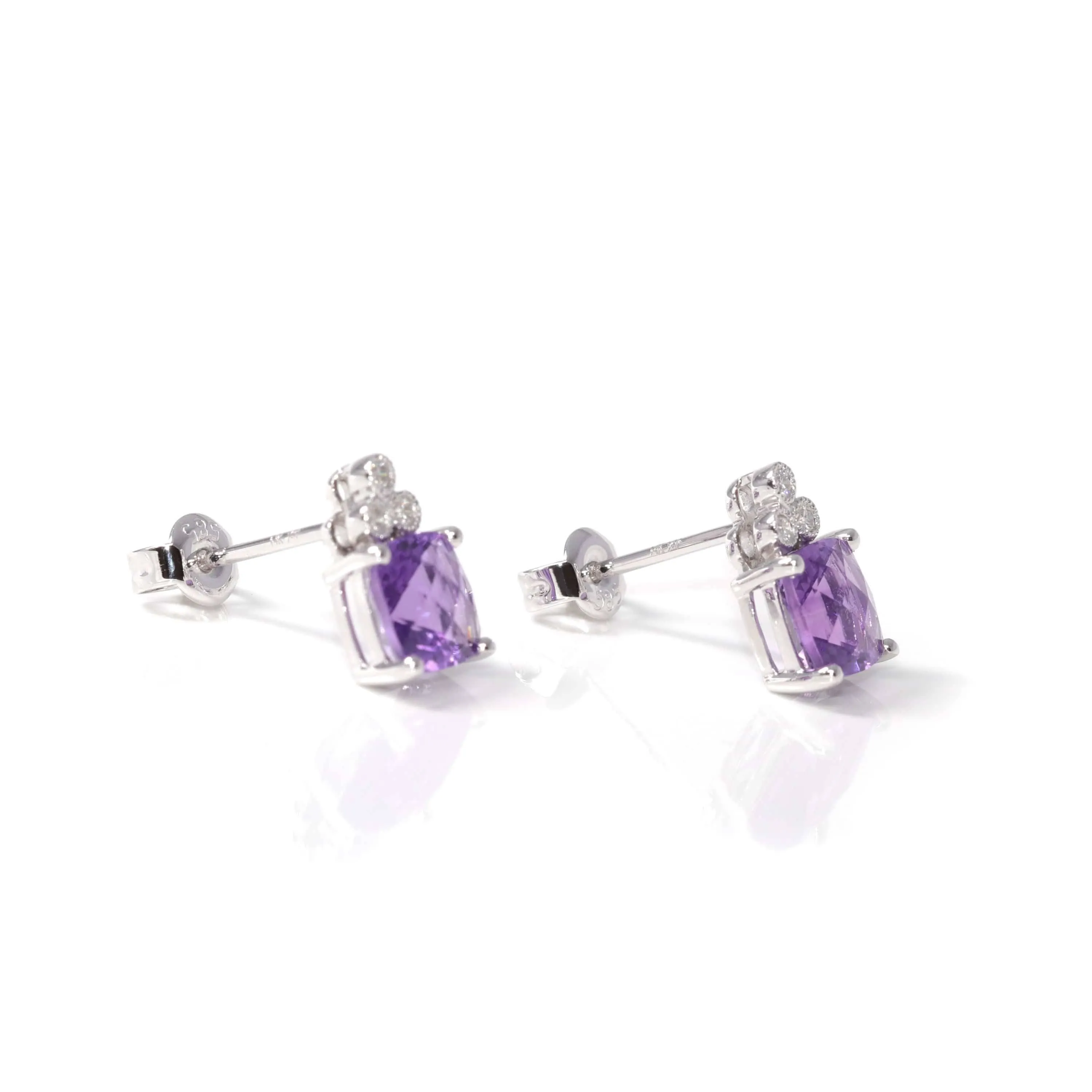Baikalla™ 14k White Gold Natural Amethyst Earrings W/ Diamonds