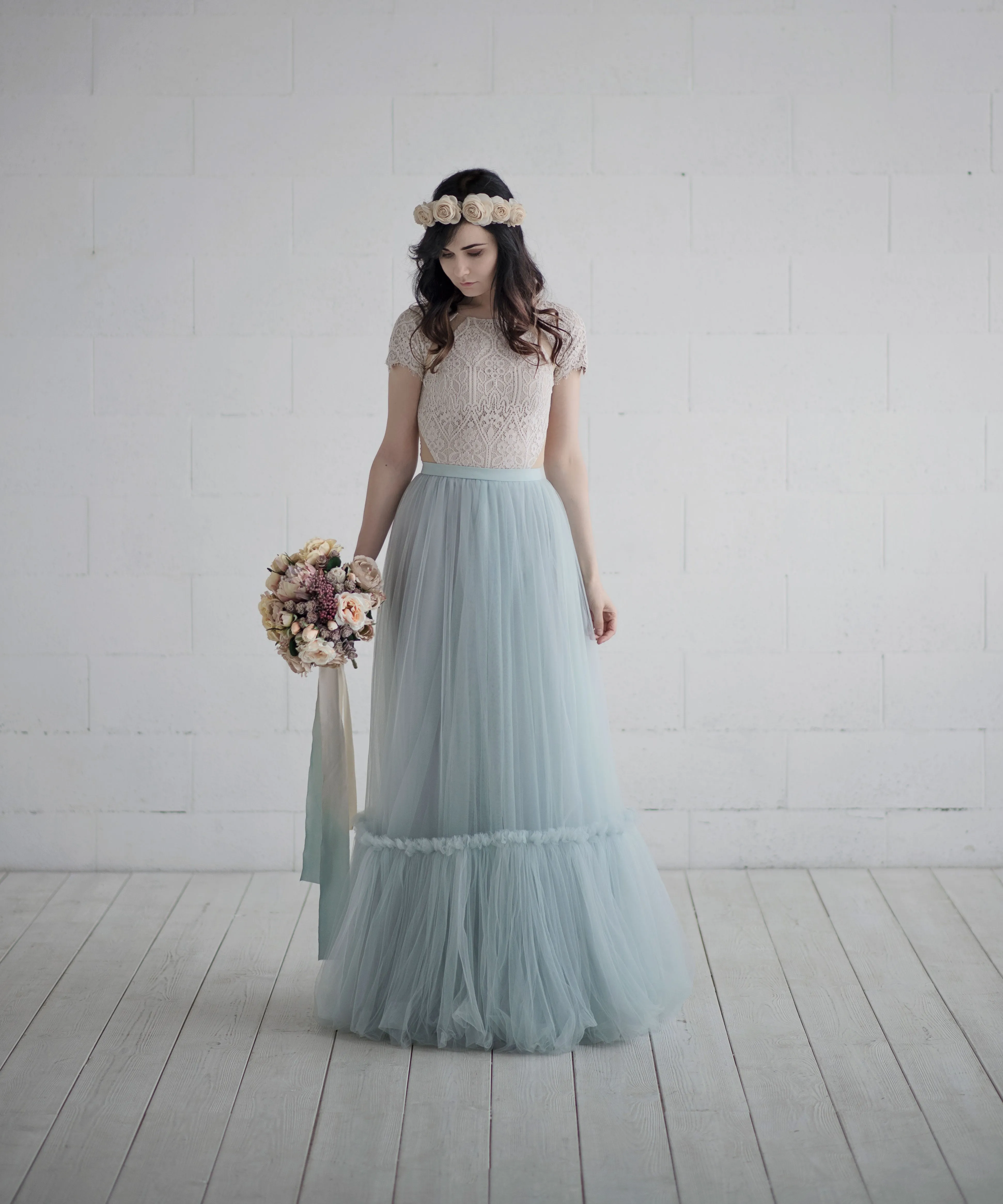 Beige bridal floral crown