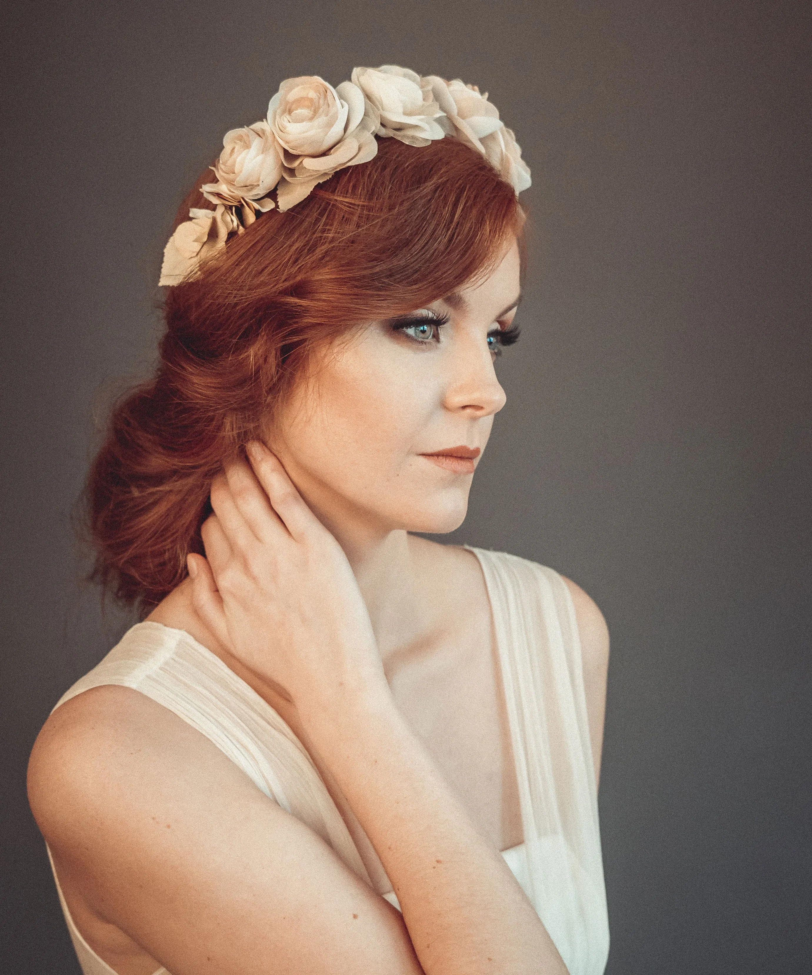 Beige bridal floral crown