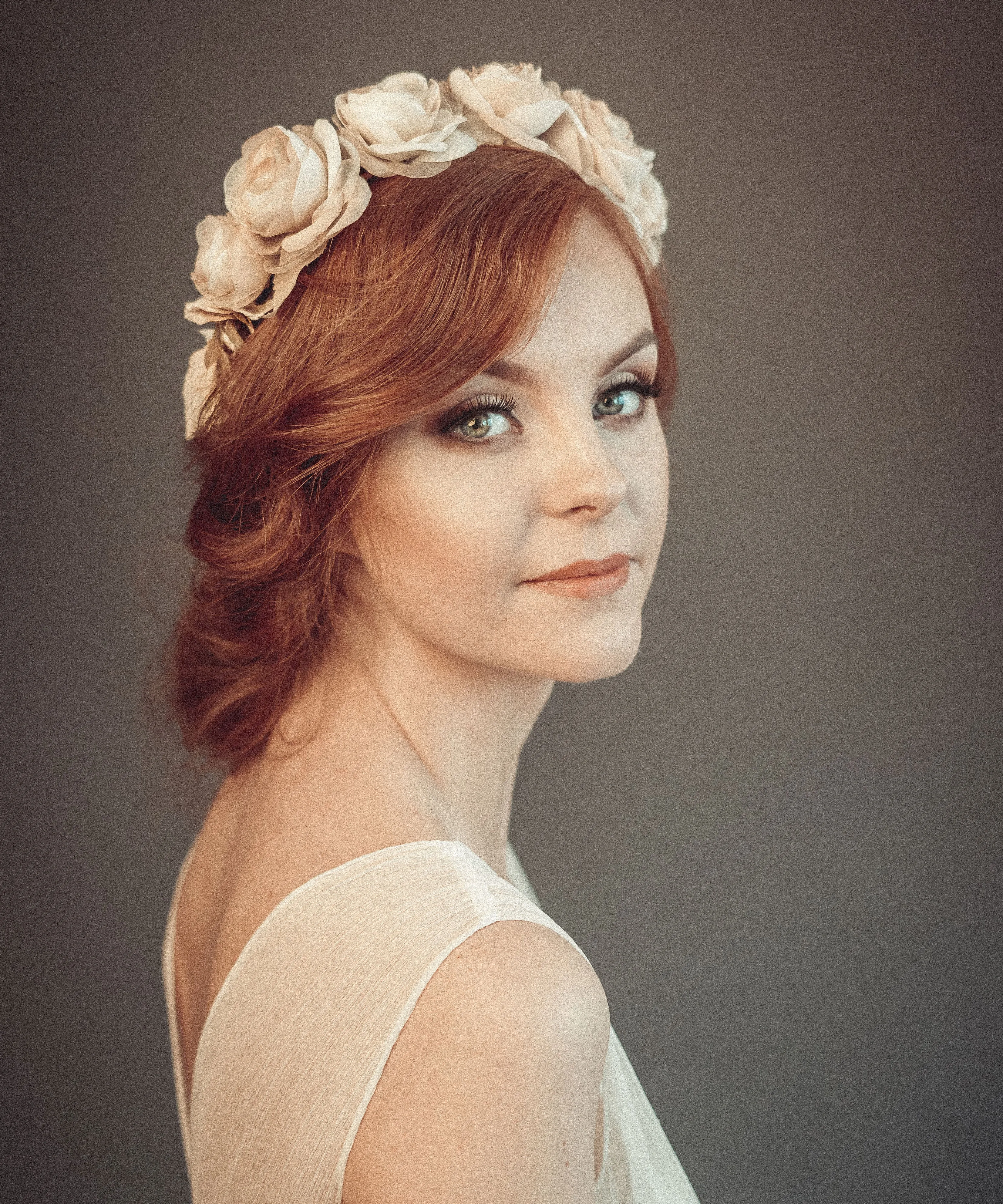 Beige bridal floral crown