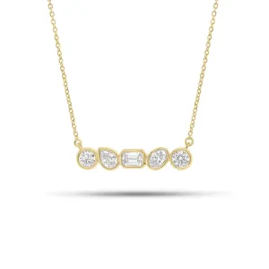 Bezel-Set Mixed Shape Diamond Bar Pendant Necklace