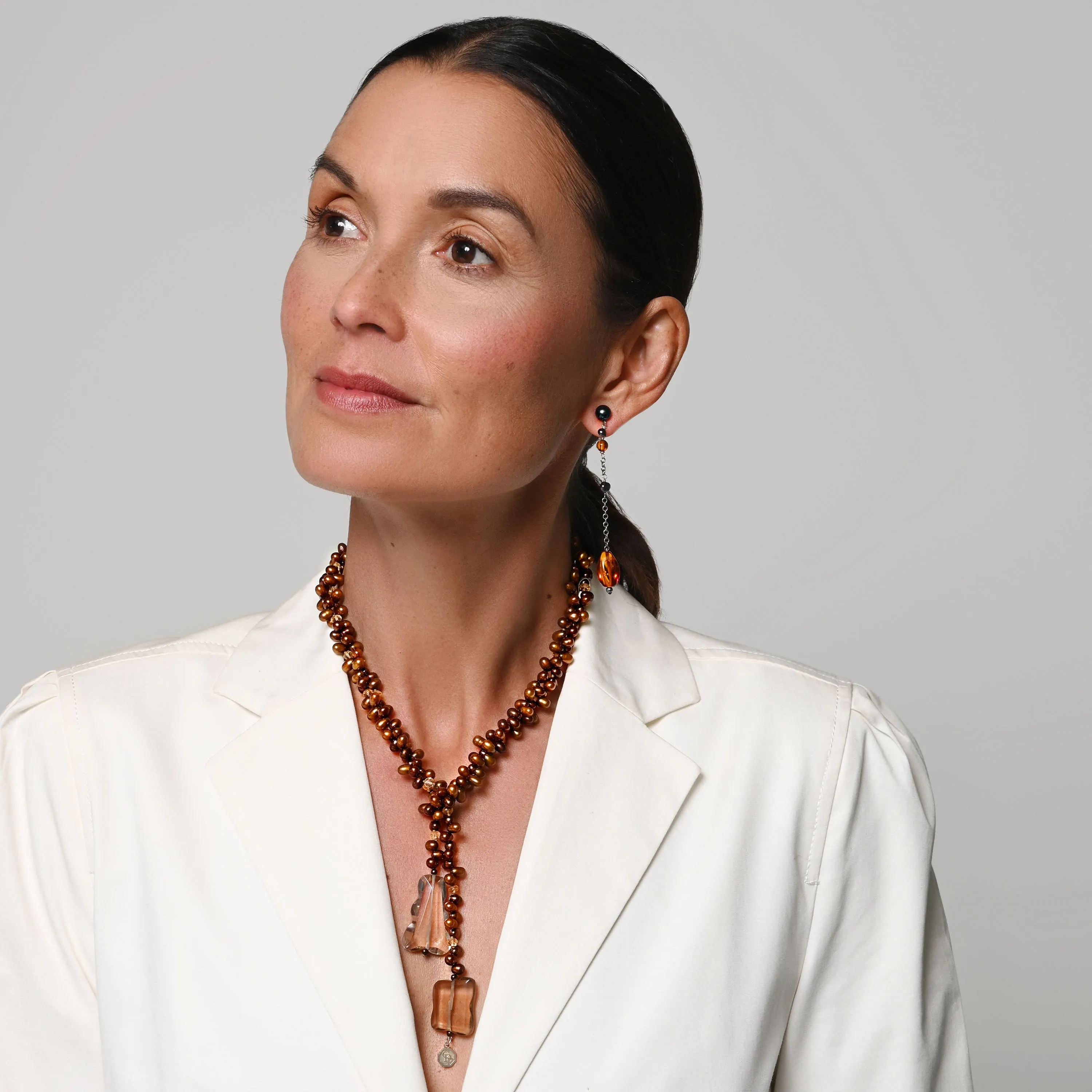 Black Freshwater Pearl & Amber 'Build Your Own' Drop Earrings