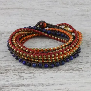 Boho Lapis Lazuli Beaded Wrap Bracelet from Thailand - Bohemian Bells | NOVICA