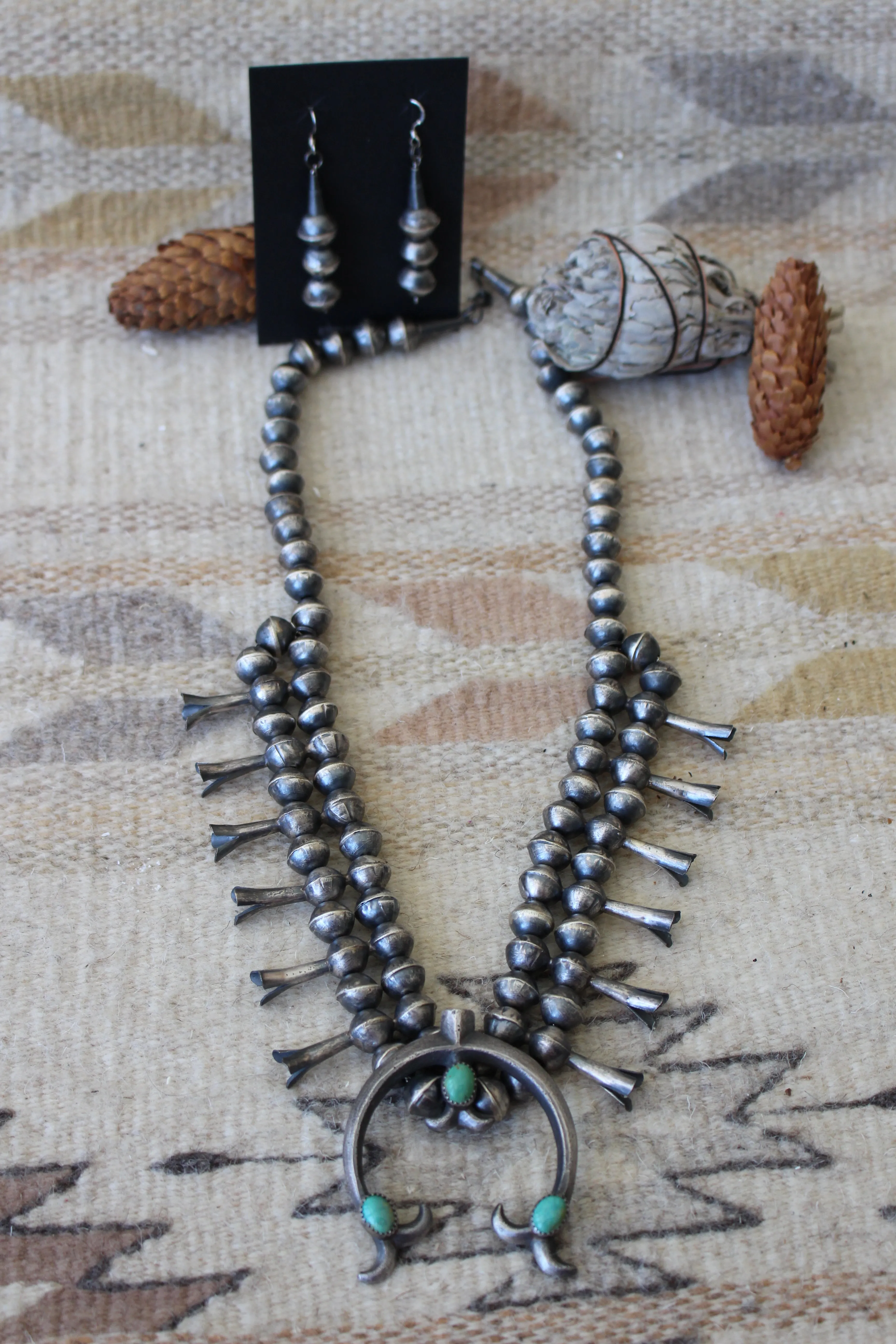 Brushed Turquoise Squash Blossom Necklace