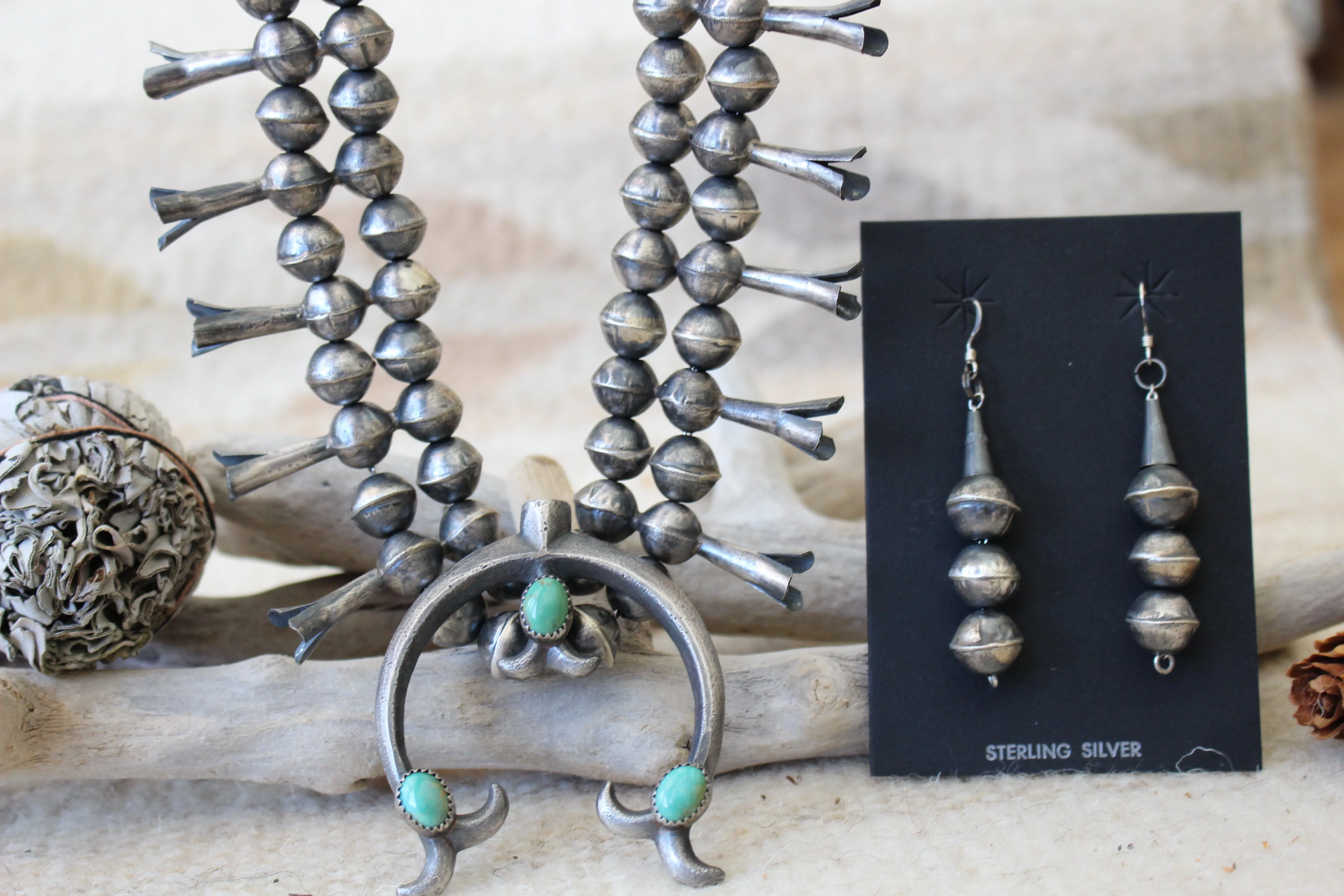 Brushed Turquoise Squash Blossom Necklace