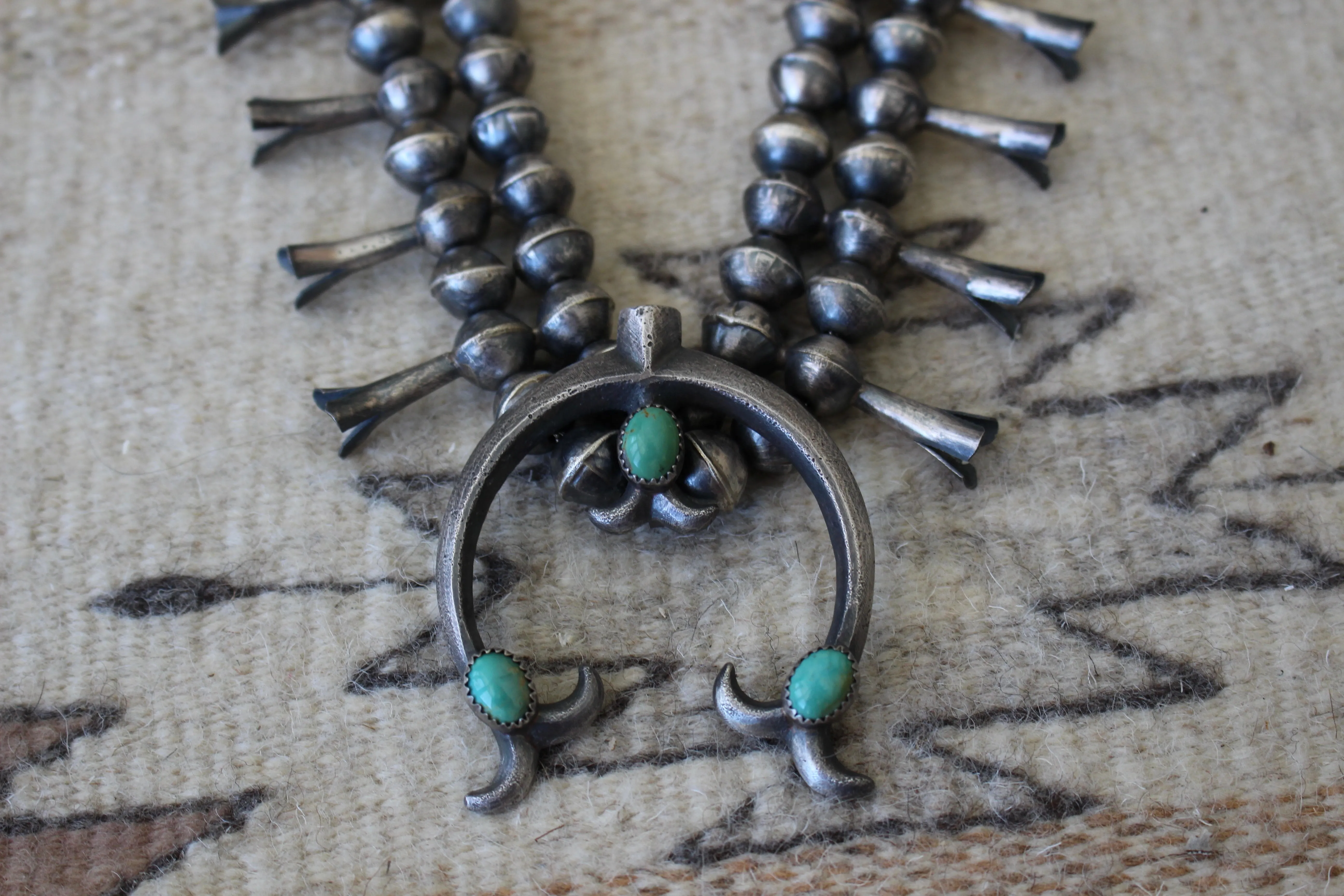 Brushed Turquoise Squash Blossom Necklace