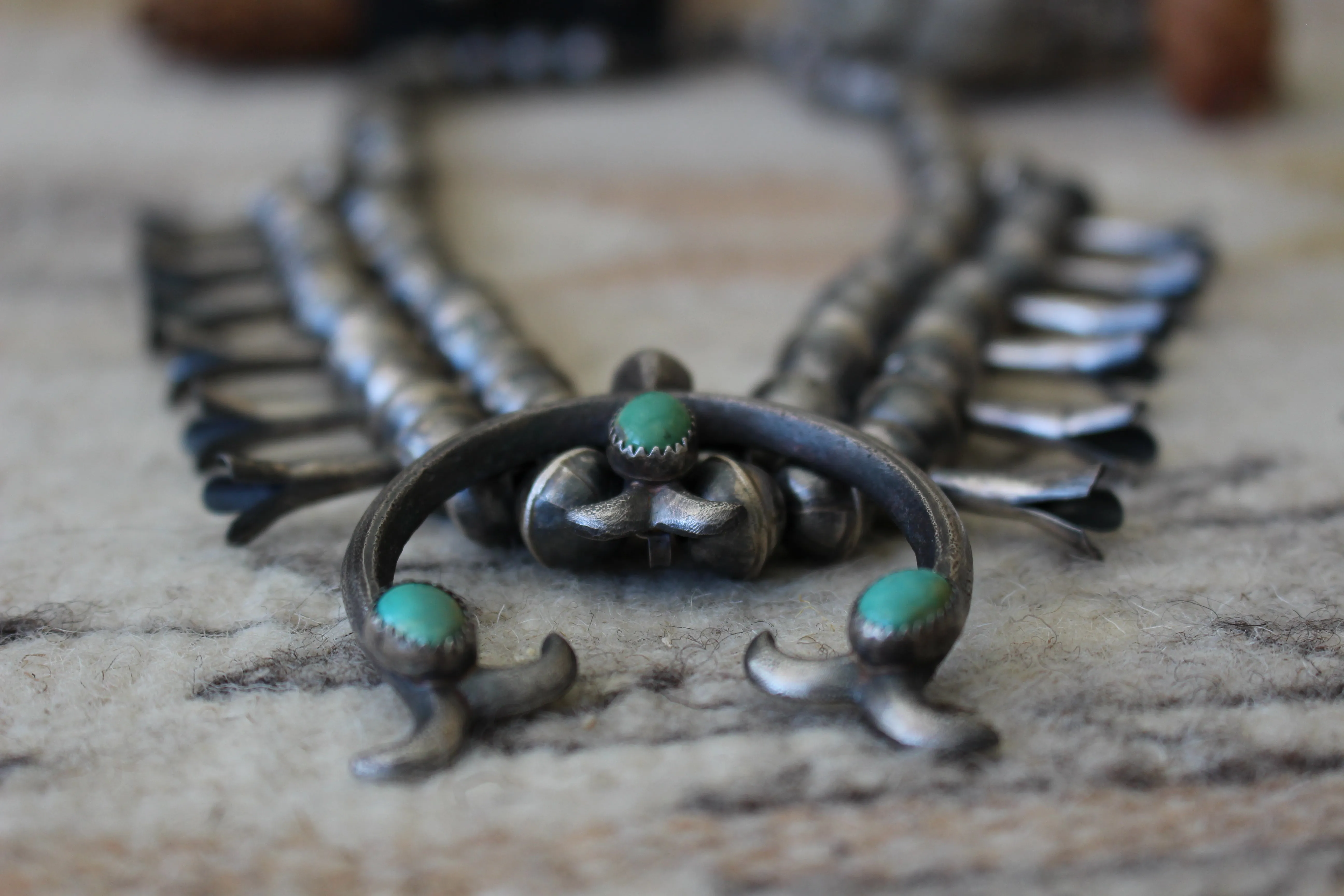 Brushed Turquoise Squash Blossom Necklace