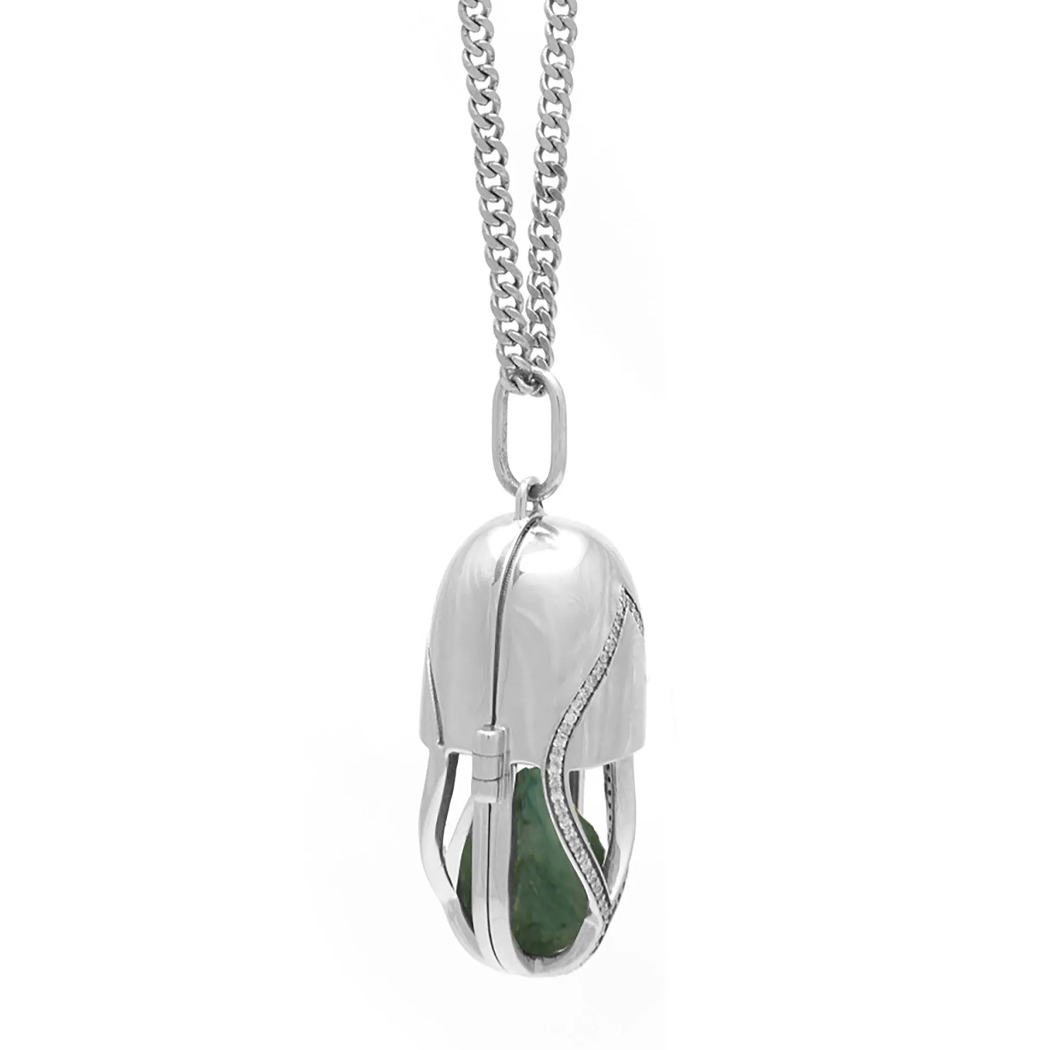 Capsule Emerald Pendant - 18kt recycled white gold - made to order